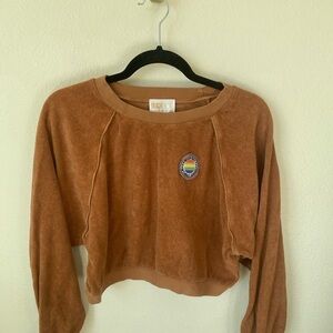 Beach Riot Women’s Terry Cloth Crop Sweatshirt Size M Brown Pullover Top